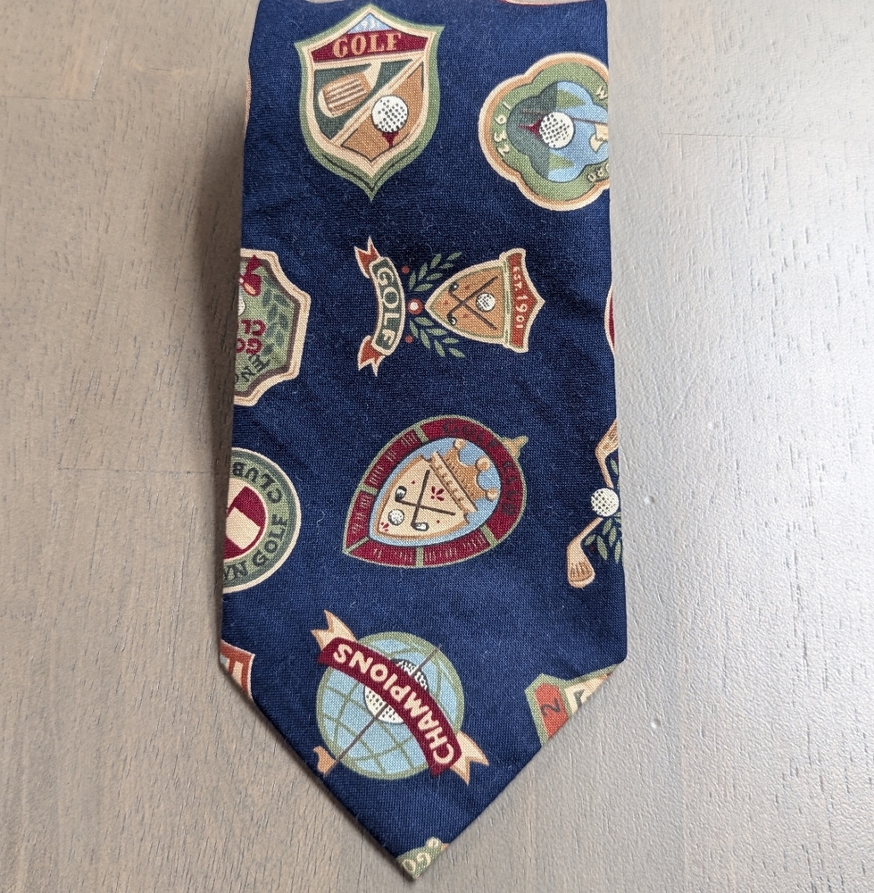 Golf-Themed Men's Tie in Deep Blue